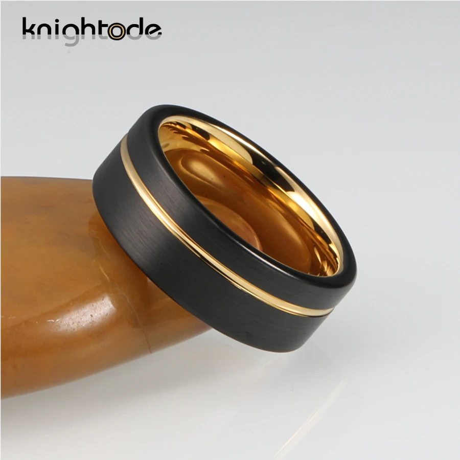 Женское мужское обручальное кольцо из вольфрама Золотое и черное покрытие с