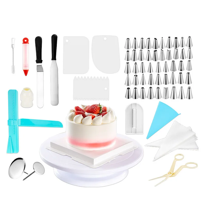 

164pcs/sets stainless steel decorating tip cake turntable cake baking novice cake decorating silicone cake baking kit set