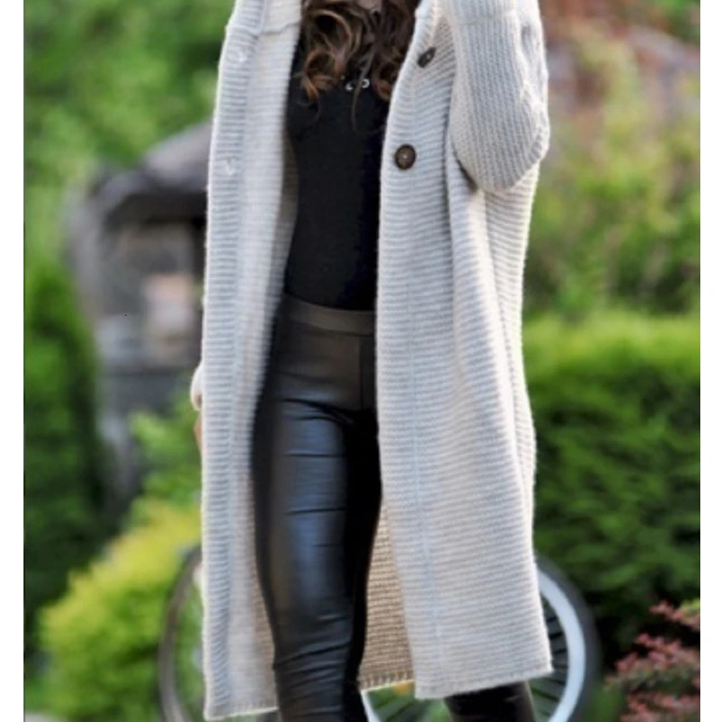 Женская толстовка с капюшоном повседневный Вязаный Кардиган длинным рукавом