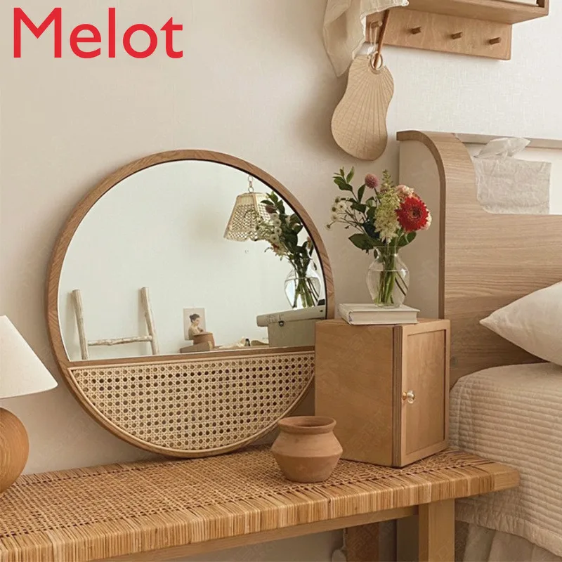 

Ретро плетеное зеркало ручной работы из лозы для спальни и дома кровать и завтрак твердый деревянный косметическое зеркало настенное висящее зеркало