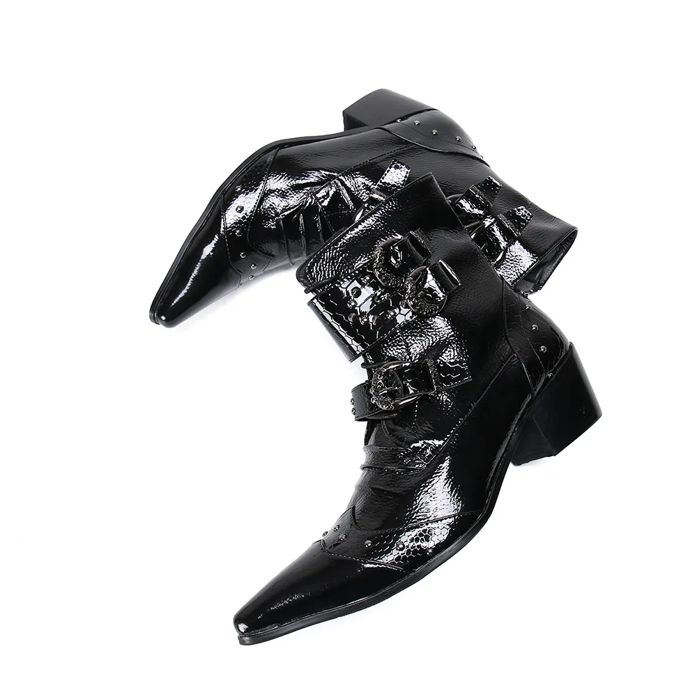

Autumn and winter fashion patent leather single boots boots men's pointed short boots trend casual leather boots