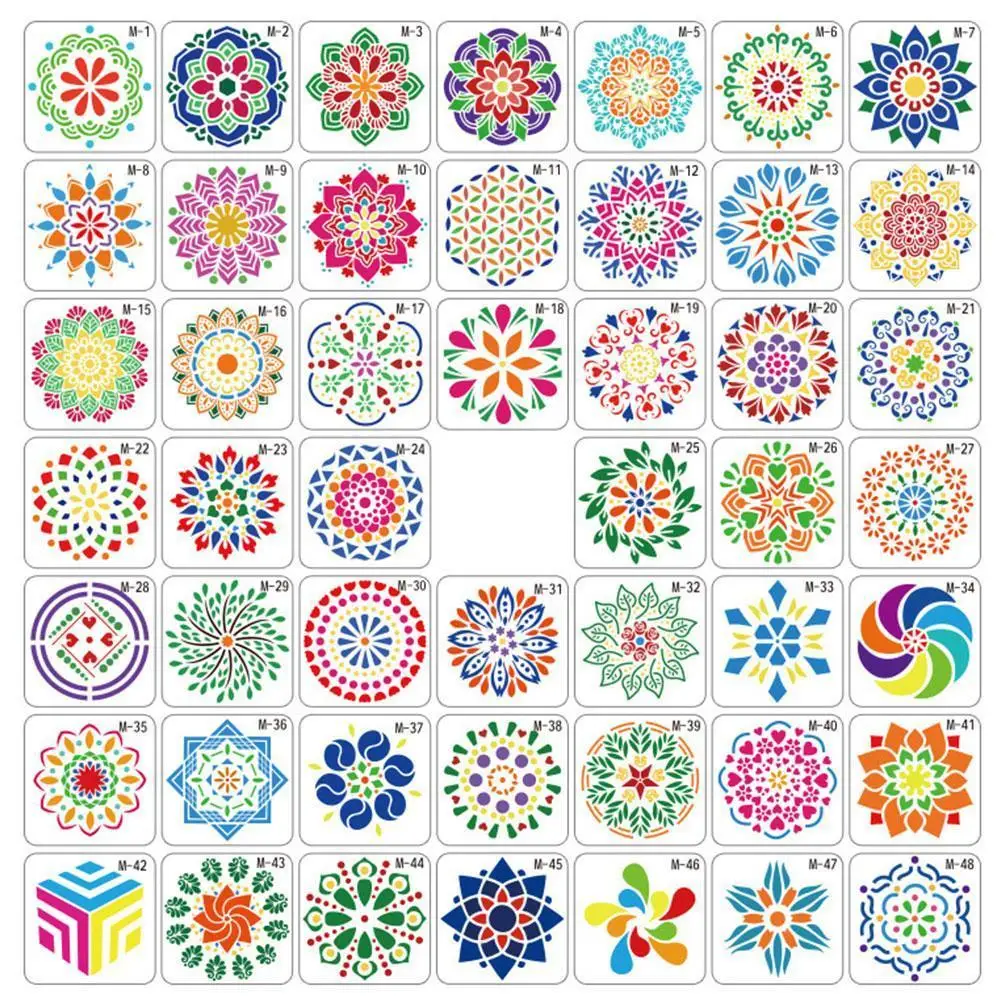 

24 Pcs/set 130x130mm Mandala Templates Layering Stencils Dot Rock Painting Scrapbook Coloring Embossing Decorative
