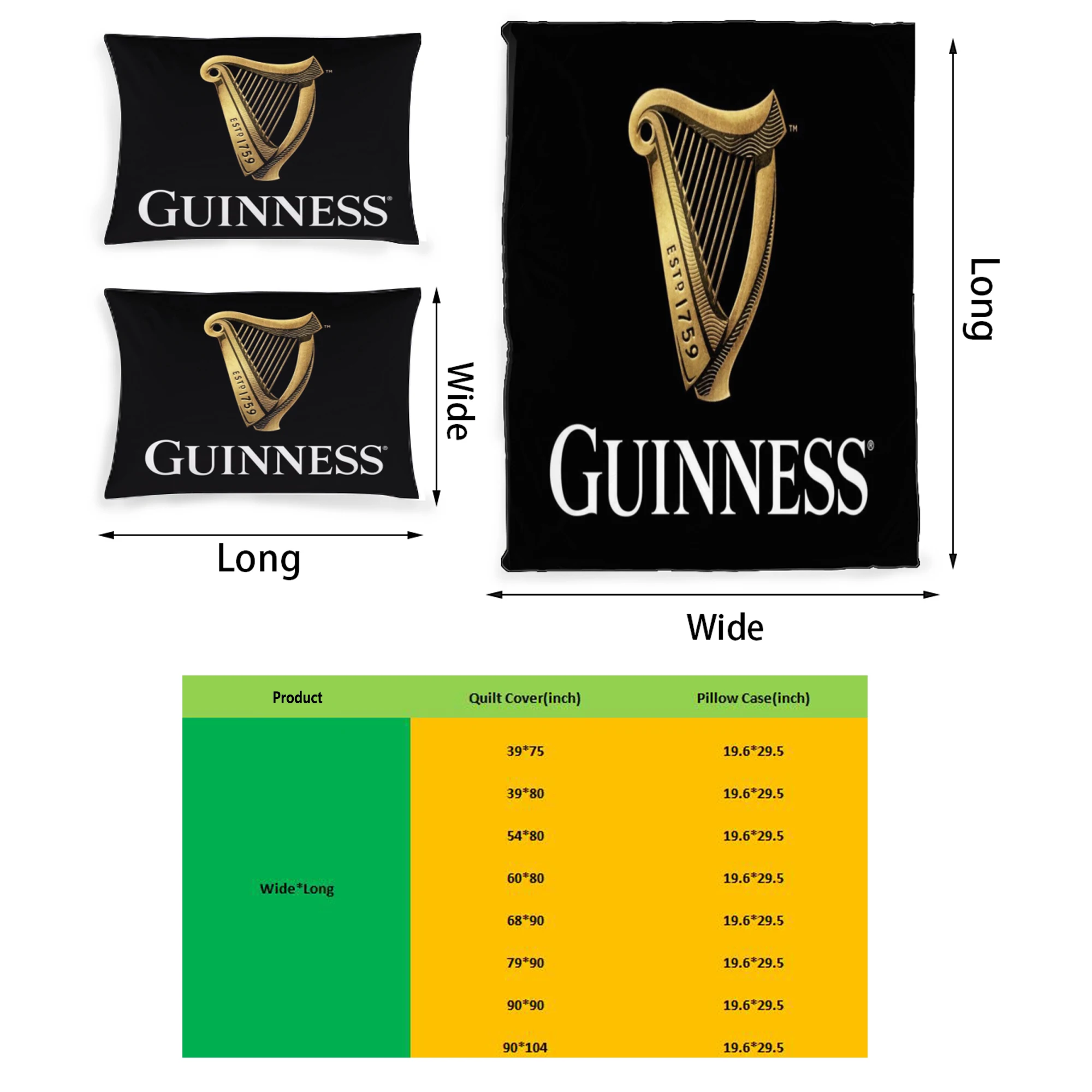 

Guinness Graphic Printed Home Bedding Set Printing Polyester Quilt Cover Set 3 Pieces Quilt Cover Pillow Cover Set