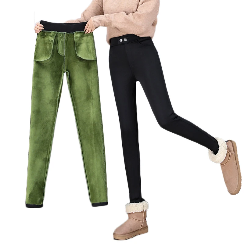 Черные теплые брюки зимние облегающие плотные бархатные повседневные из шерсти