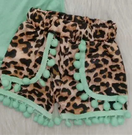 

Toddler Girls Outfits Green T-Shirt Tunic Top Leopard Shorts Pants For Summer Casual Kids Wear