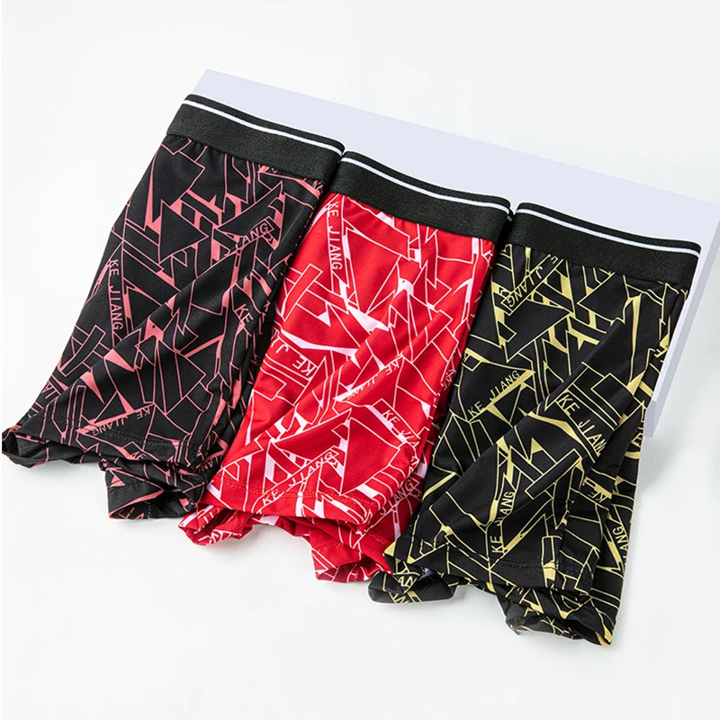 4 Pcs/Lot New Men's Ice Silk Underwear Breathable Thin Soft Comfortable Fashion Printing Large Size Men's Boxer Underwear
