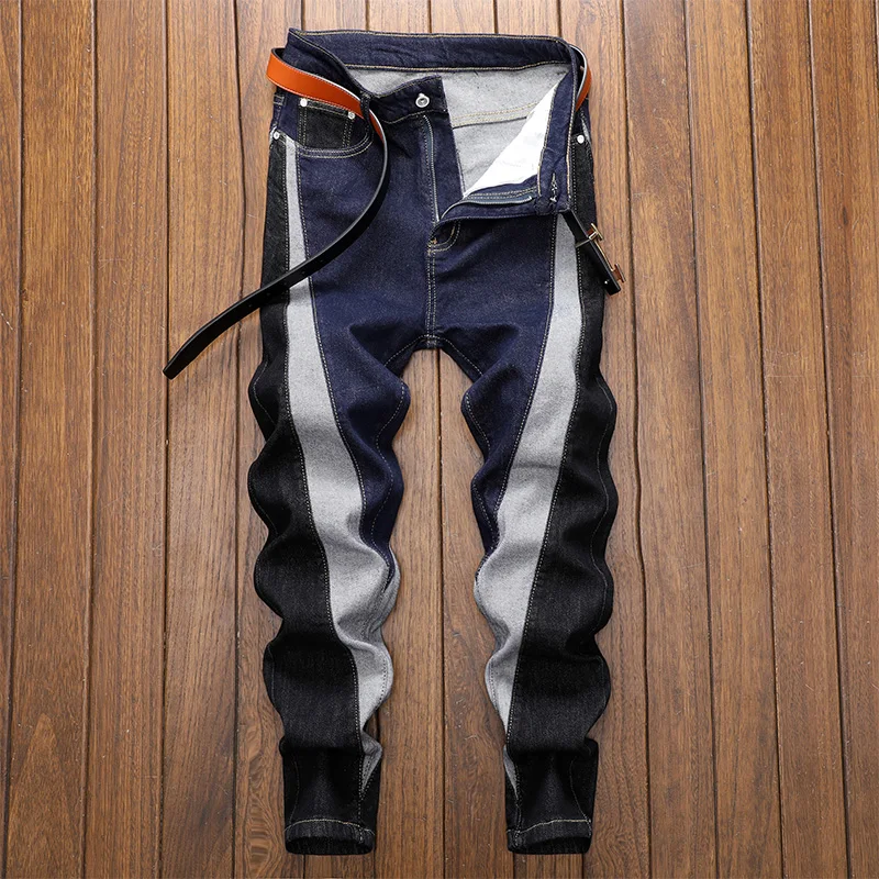 Джинсы мужские зауженные модные брюки из денима байкерские Прямые повседневные