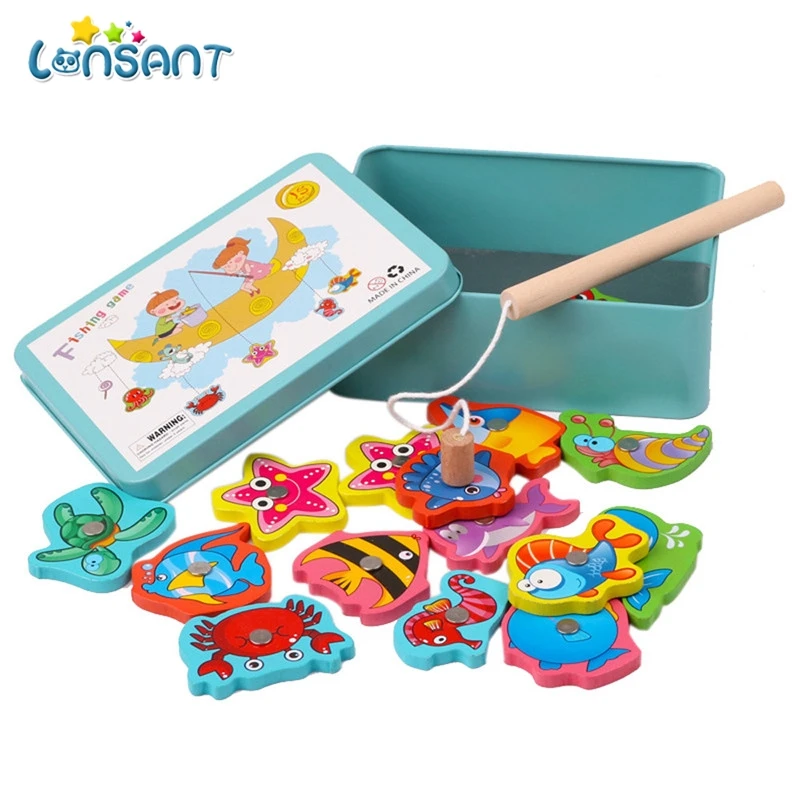 15 шт. Детские уличные игрушки рыба деревянная Магнитная рыболовная игрушка