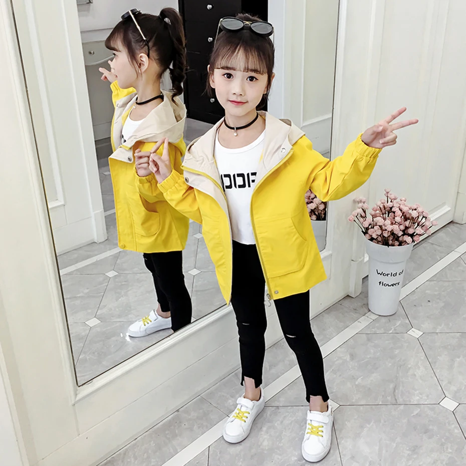 Kids Jacket Patchwork Hooded Windbreaker For Girls Letter Print Jackets Spring Autumn Novelty Outerwear School | Детская одежда и