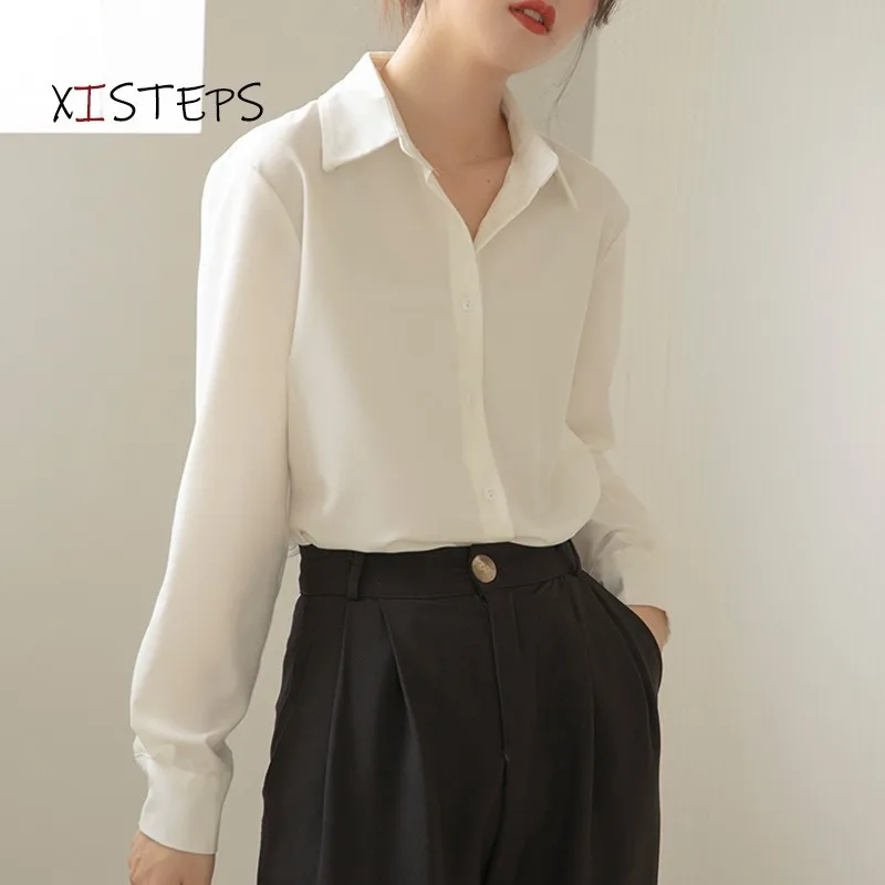 Pink White Chiffon Shirts Women 2021 Loose Blouses For Ladies Office Work Wear Tops Button Up Clothes OL Loose Blouse Femme