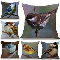 oil paintings car cotton cushion pillow cover home sofa linen bird case decor