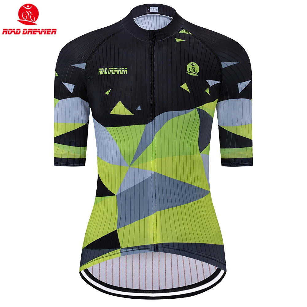 Женская велосипедная майка с коротким рукавом зеленая дышащая из лайкры для