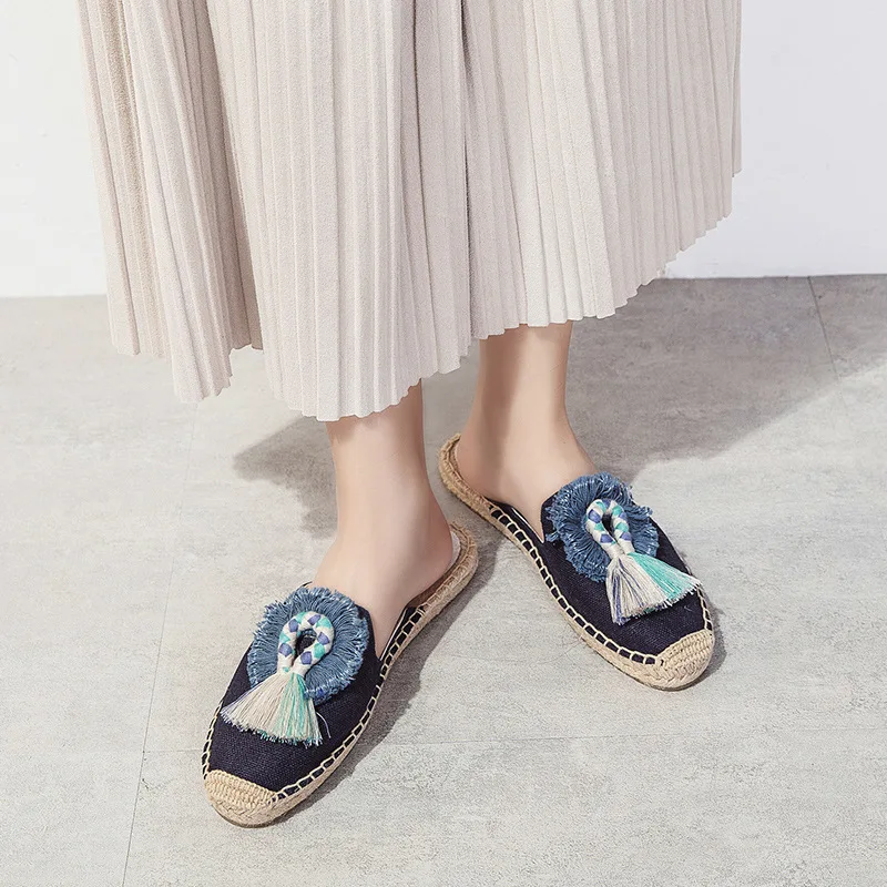 Verkauf Reave Katze 2021 Quaste Hohe Quatliy Bestickt Espadrilles Hausschuhe Frauen Fransen Hausschuhe Casual Faul Pompoms Leinen Flache Schuhe