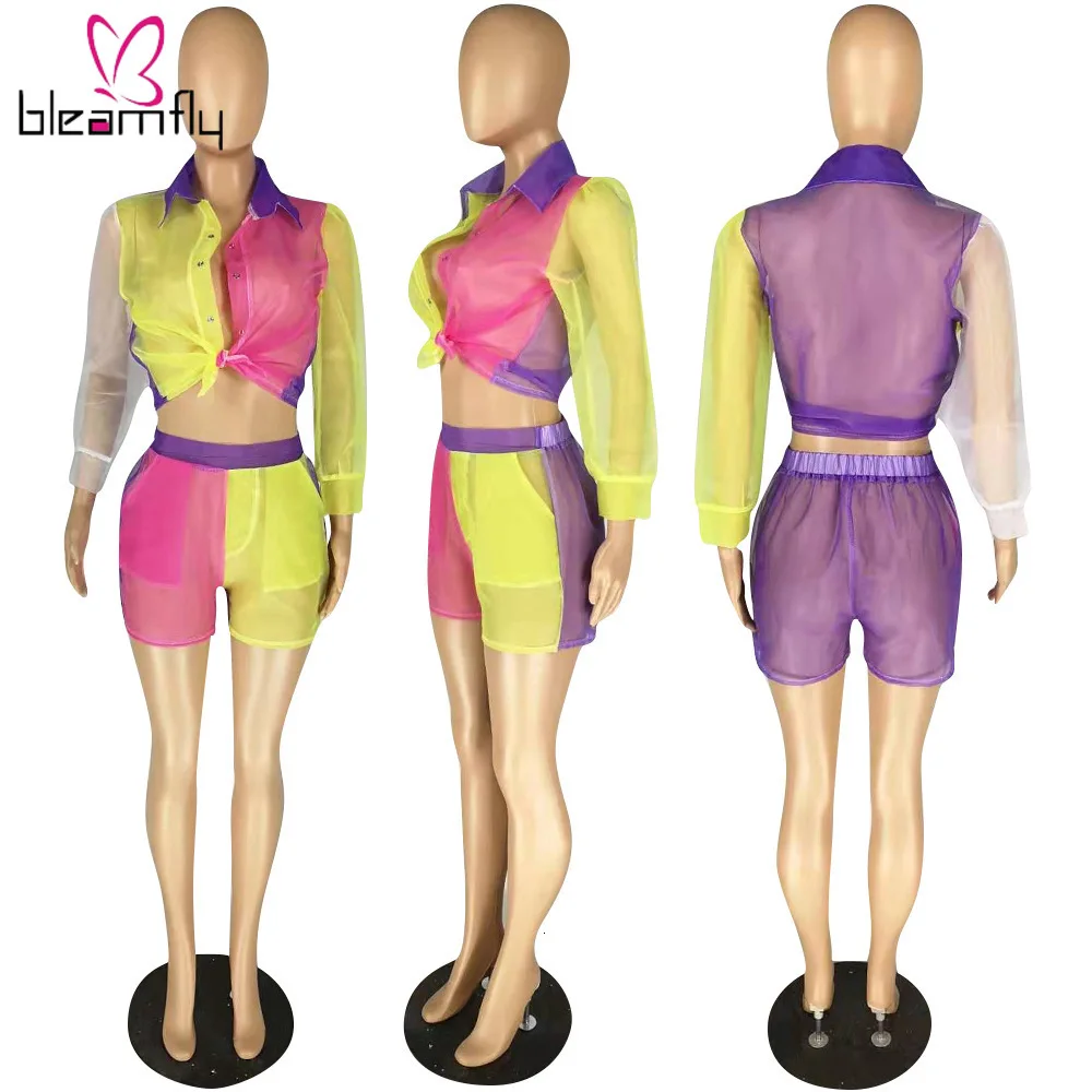 Новинка женские летние блузки из органзы в стиле пэчворк рубашки и шорты костюм
