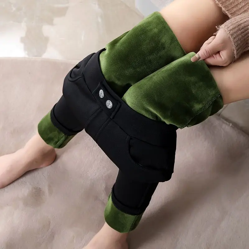 

Pants Women Winter black plus velvet thickening tight-fitting leggings Elastic High Waist Casual trousers wild Woman Clothes