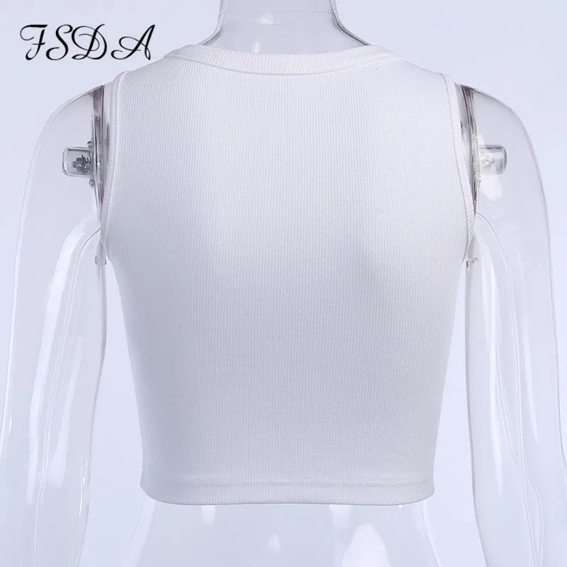 FSDA V Neck Button White Casual Crop Top Women Summer Sleeveless Off Shoulder Sexy Party Tank Knit | Женская одежда