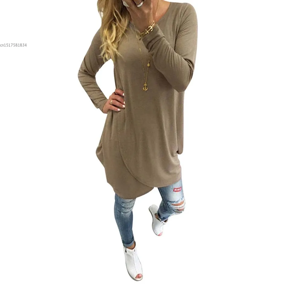 Fanala Fashion T Shirt Women 2018 Casual Cross Wrap Tops Long Sleeve Loose Solid Poleras De Mujer5 8high quality | Женская одежда