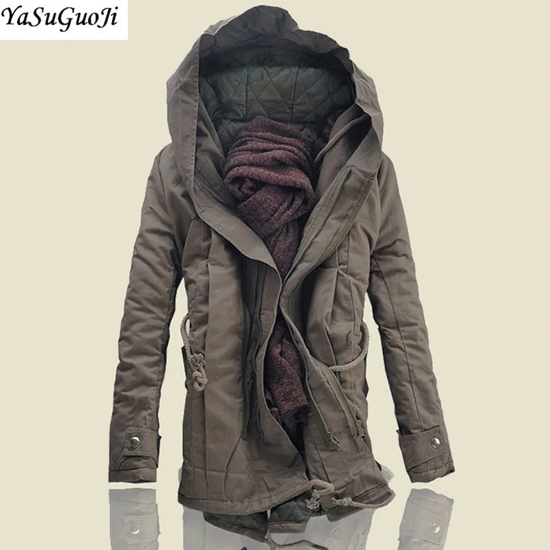 

YASUGUOJI New 2021 Safari Style Mens Winter Coats and Jackets Thicken Cotton Padded Coat Men Parka Men Men's Hooded Jacket MF2