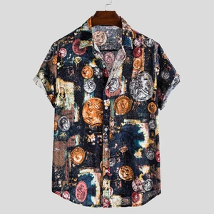 print brand summer hot sell mens beach shirt fashion short sleeve floral loose casual shirts plus asian size loose hawaiian free global shipping