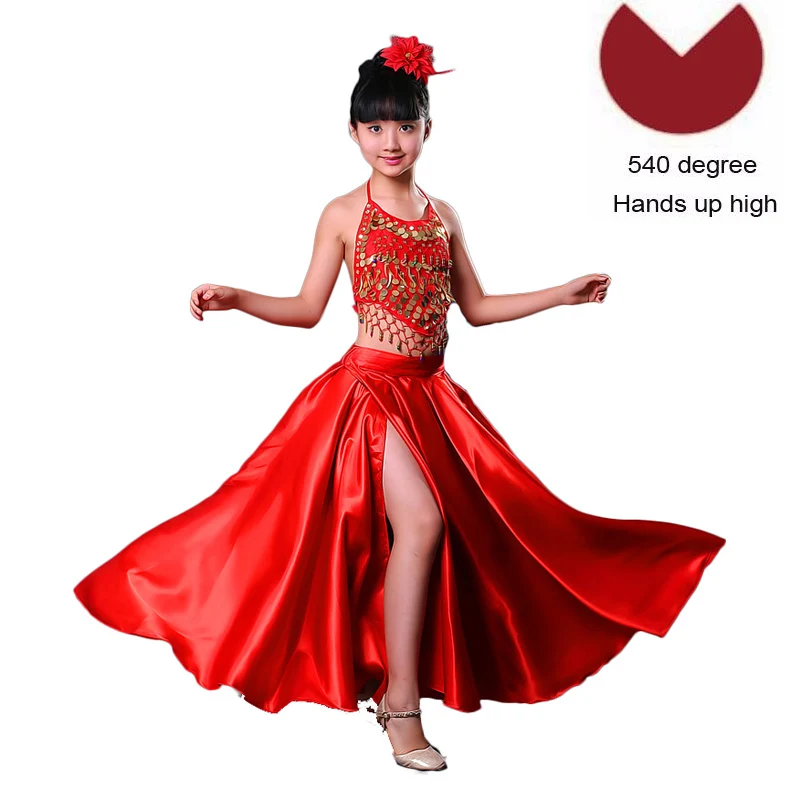 Color3 540degree Высококачественная сатиновая Мягкая красная черная юбка для девочек-подростков, испанское фламенко, полосатая шикарная одежда для бальных танцев, сценическое платье - Цвет: Color3 540degree