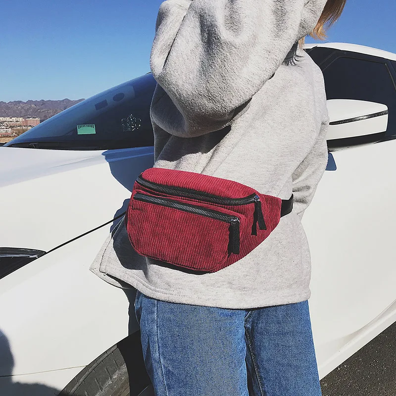Вельветовая поясная сумка дизайнерская нагрудная на молнии Спортивная холщовая