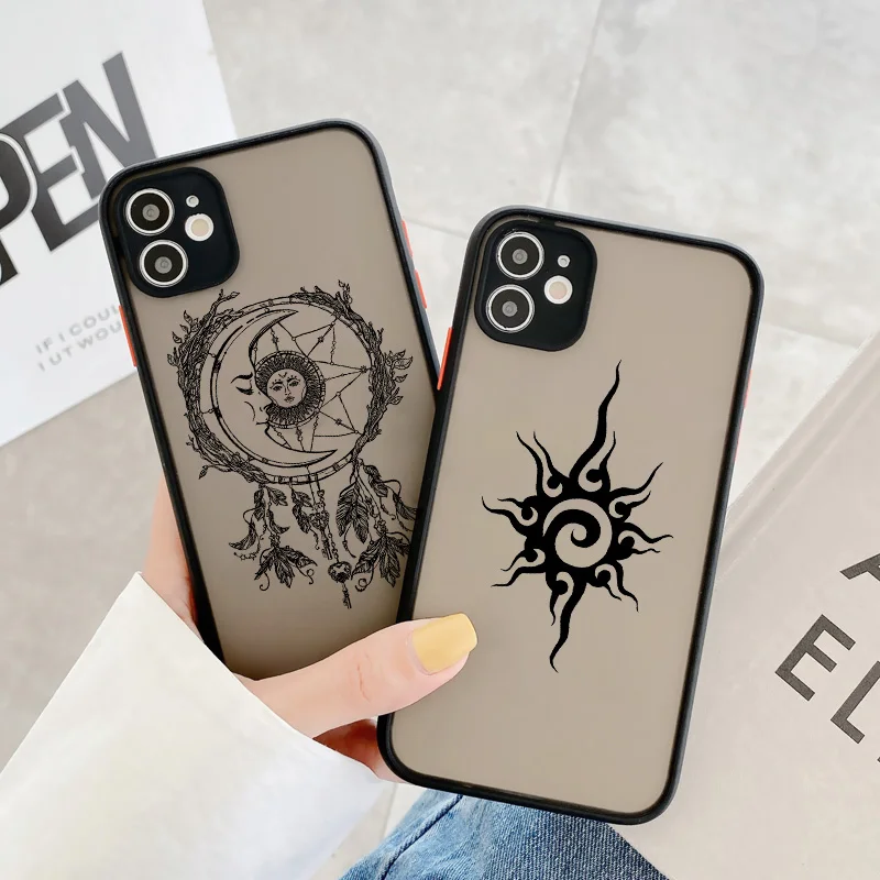 

Funny Sun Moon Face Shockproof Phone Case For iPhone 12 13 11 Pro 7 XS MAX X XR SE 2020 8 Plus TPU hard Matte Candy Back Cover