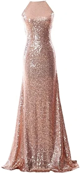 

ANGELSBRIDEP High-Neck Mermaid Prom Dresses Vestidos de festa Sexy Backless Bling Bling Sequined Floor-length Evening Party Gown