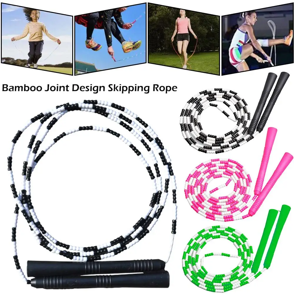

2.9M Children Fancy Bead Rope Jumping 2.9M Bamboo Joint Design Skipping Rope For Body Building Exercise Gym Training Jump Rope