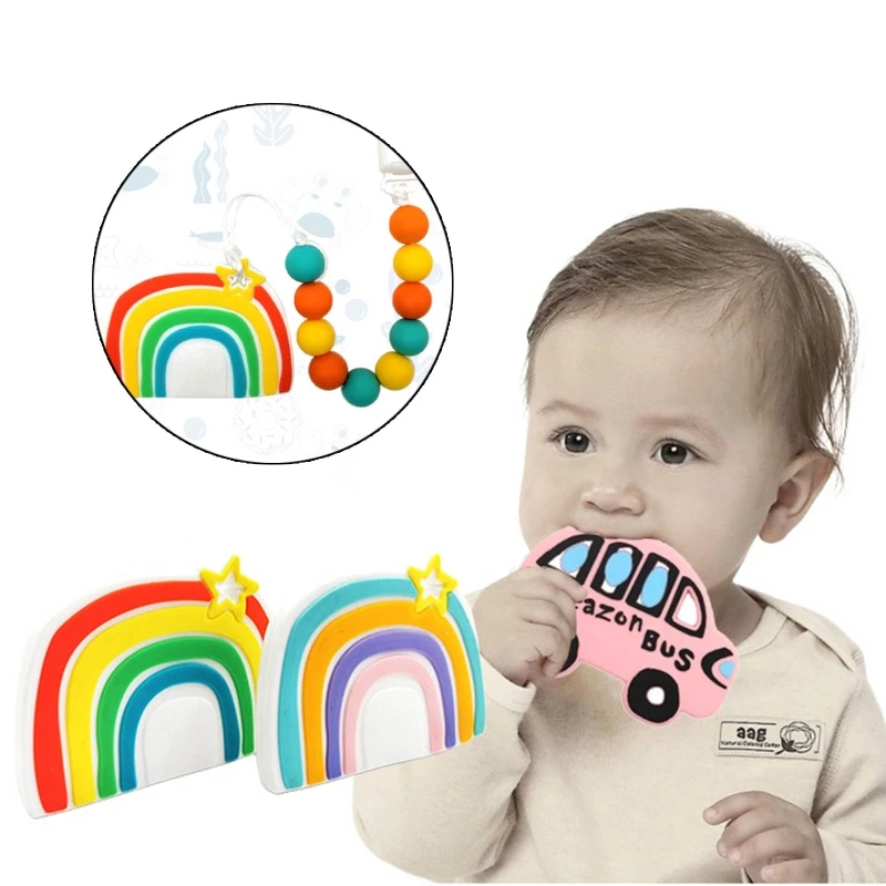 

Cartoon Rainbow Silicone Teether BPA Free Food Grade Silicone Baby Soother Molar Beads Newborn Infants Toddler Teething Nursing