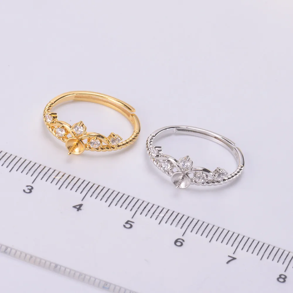 

Pearl Ring Settings, Fashionable Ring Findings, Adjustable Size 925 Silver Ring Jewelry DIY Making No Pearl