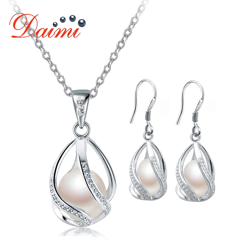 Женский ювелирный комплект из серебра 925 пробы с жемчугом 8 9 мм|Ювелирные наборы| |