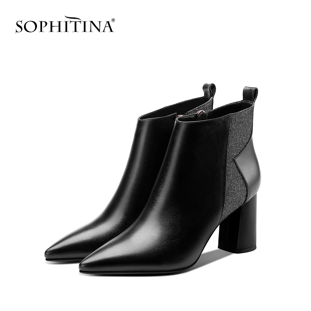 SOPHITINA/пикантные ботинки с острым носком; модная разноцветная Высококачественная обувь из коровьей кожи; удобные ботильоны с круглым каблуком; MO282