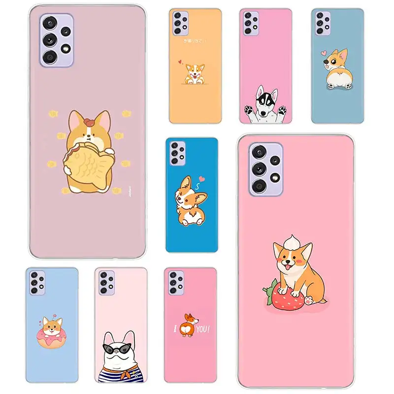 

Cute Cartoon Corgi Dog Phone Case Funda For Samsung Galaxy A51 A71 A02S A91 A81 A50 A70 A30 A40 A10S A20E A90 A80 Cover Coque