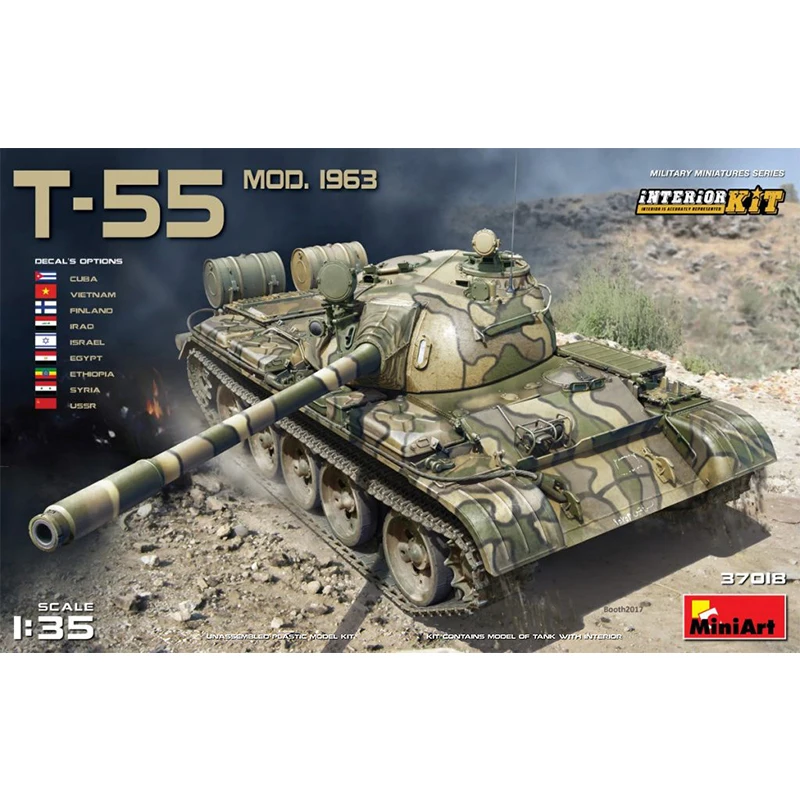 

Assembled Tank Model 1/35 T-55 Tank 1963 with Built-in Structure 37018 Plastic Kit Building Model