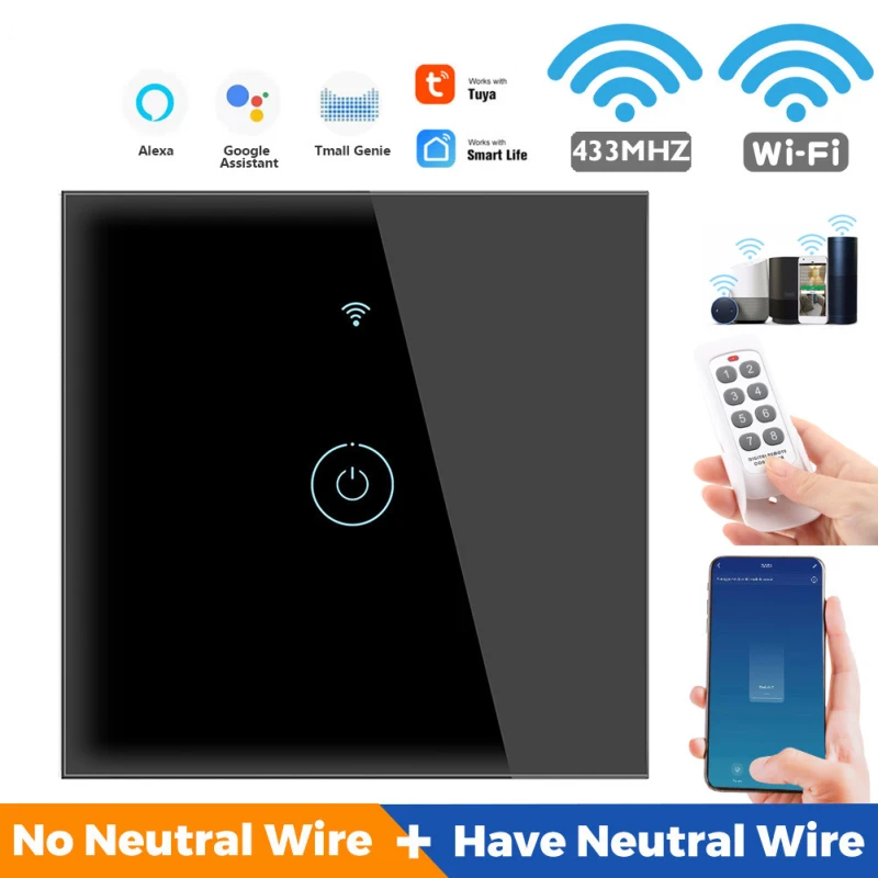 

Tuya Smart Wifi 433MHZ Touch Light Switch Wall Switch EU 1 2 3 Gang Touch Switch Work With Alexa Google Home No Hub Required
