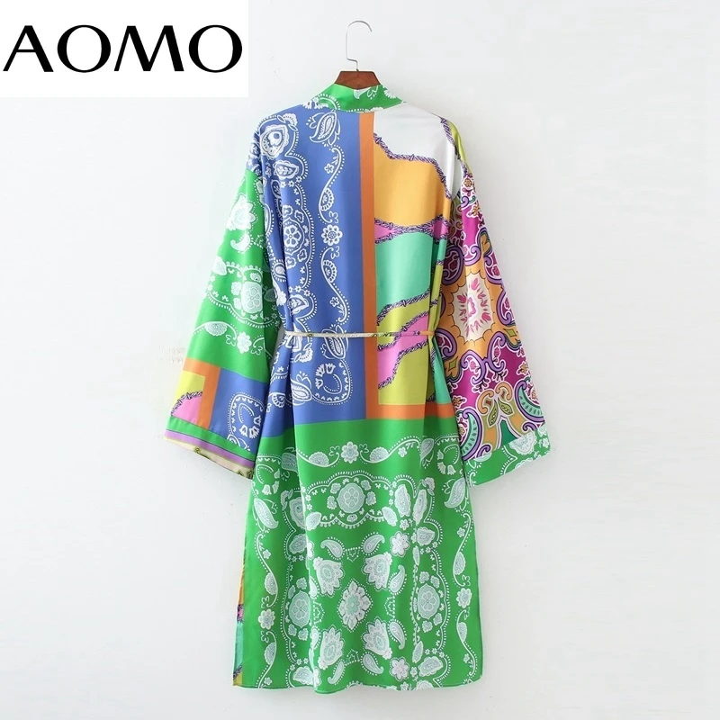 

AOMO Women Boho Print Thin Kimono Coats Jacket Loose Long Sleeves with Slash 2021 Ladies Coat 1D333A