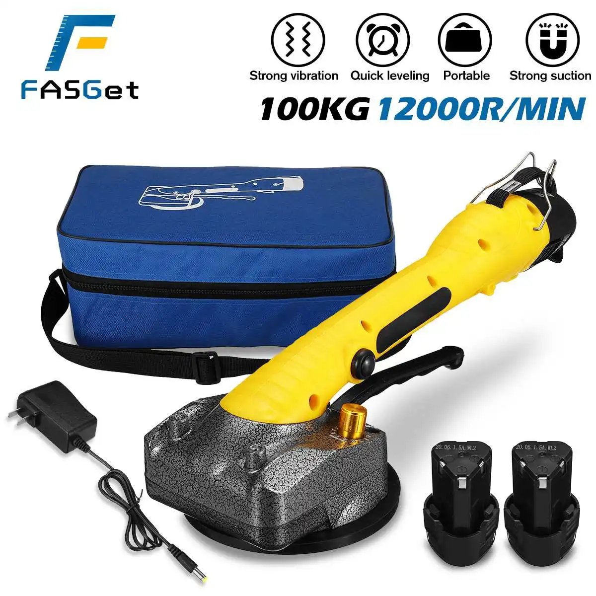 2000W Tiles Tiling Machine Tile Vibrator Suction Cup Adjustable Protable Automatic Floor Leveling Tool With 1/2 Battery - купить по