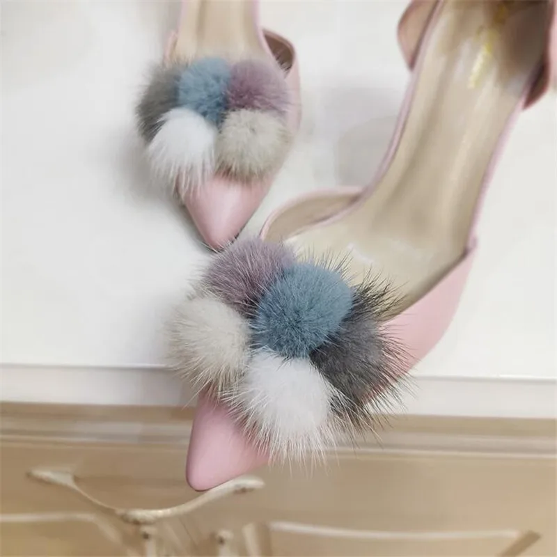 5 Mixcolor Fluffy Ball Real Rabbit Fur PomPom Ball Hat Clothes Shoe Decor Accessories 1 Pair