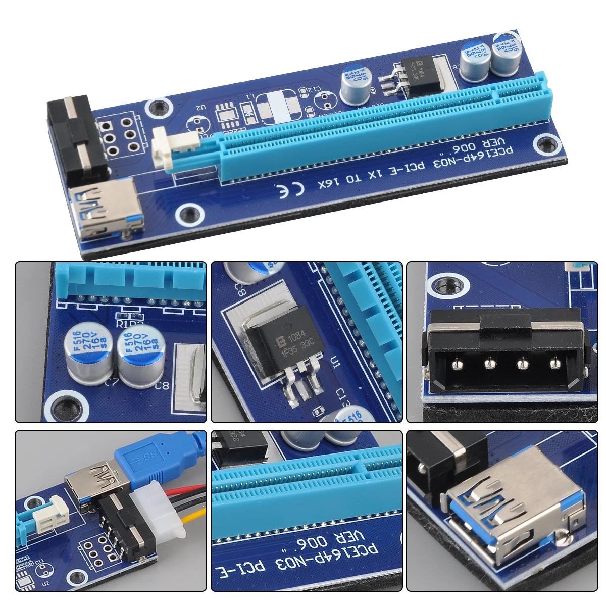 6 упаковок PCI-E Райзер Экспресс-кабель от 16X до 1X ( Dual-6pin / MOLEX) Ethernet ETH Майнер питание