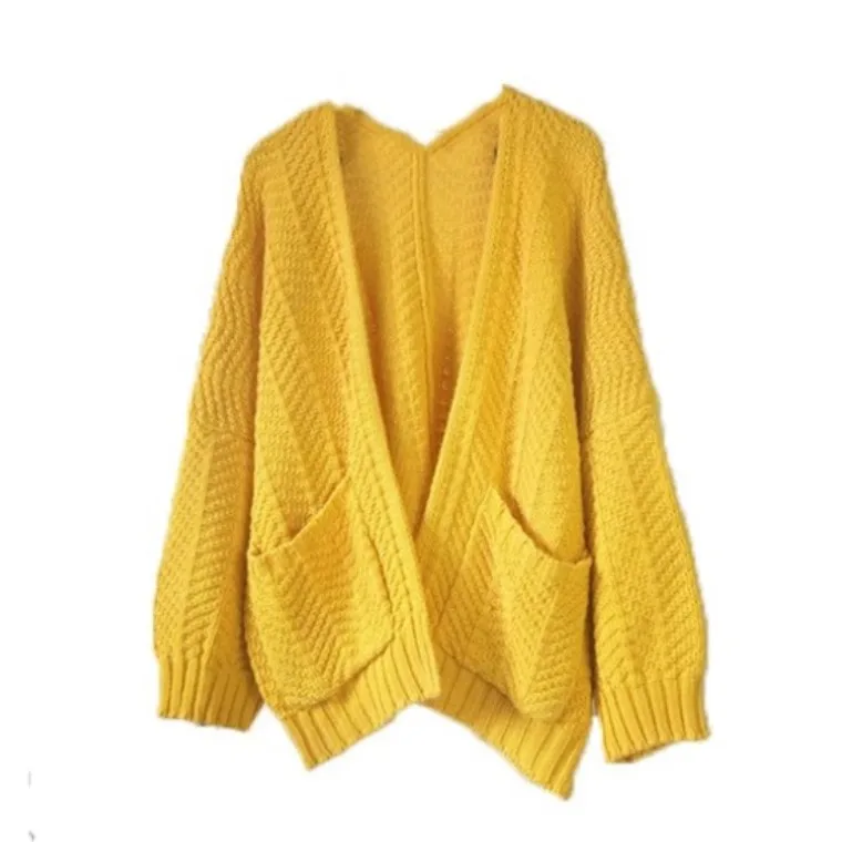 Офисный женский однотонный зимний свитер модный Свободный кардиган с v образным