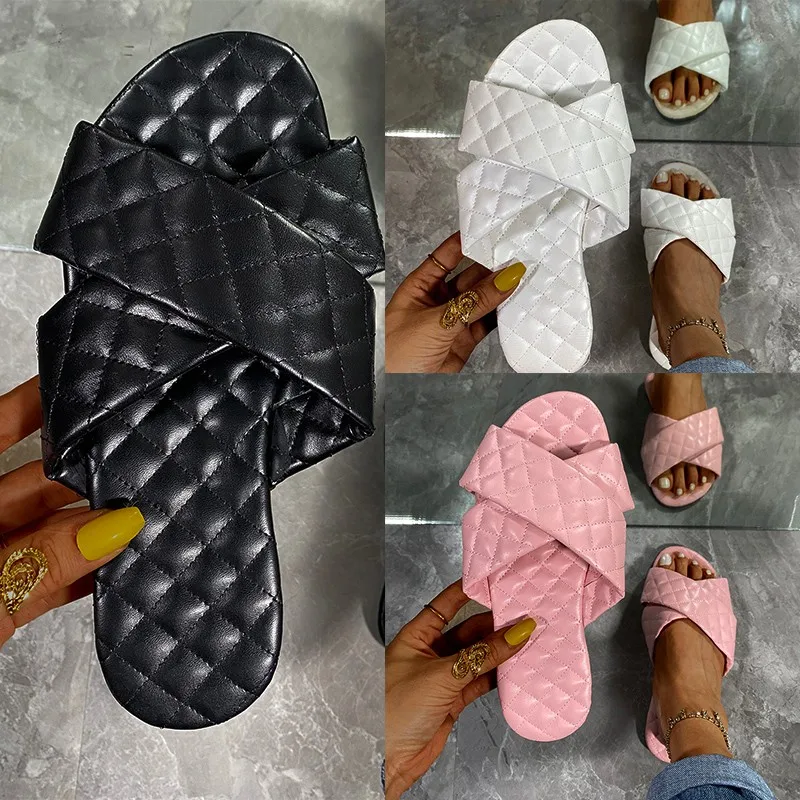 

2021 Summer Casual Women's Slippers Cross Vamp Fashionable Simple Open-toed Elegant Wild and Sweet Women's Slippers