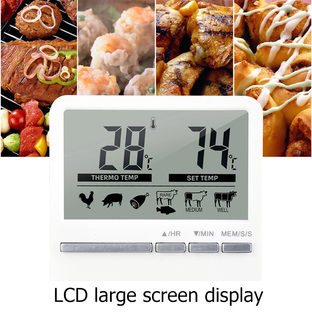 

Электронный кухонный цифровой пищевой термометр с ЖК-дисплеем, зонд для барбекю и мяса, измеритель температуры, беспроводной Таймер с будил...