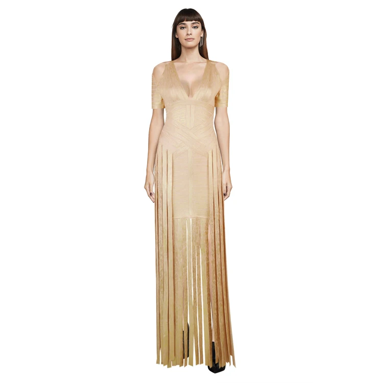 

Fashion Women Sexy V Neck Short Sleeve Midi Bandage Elegant Party Dress