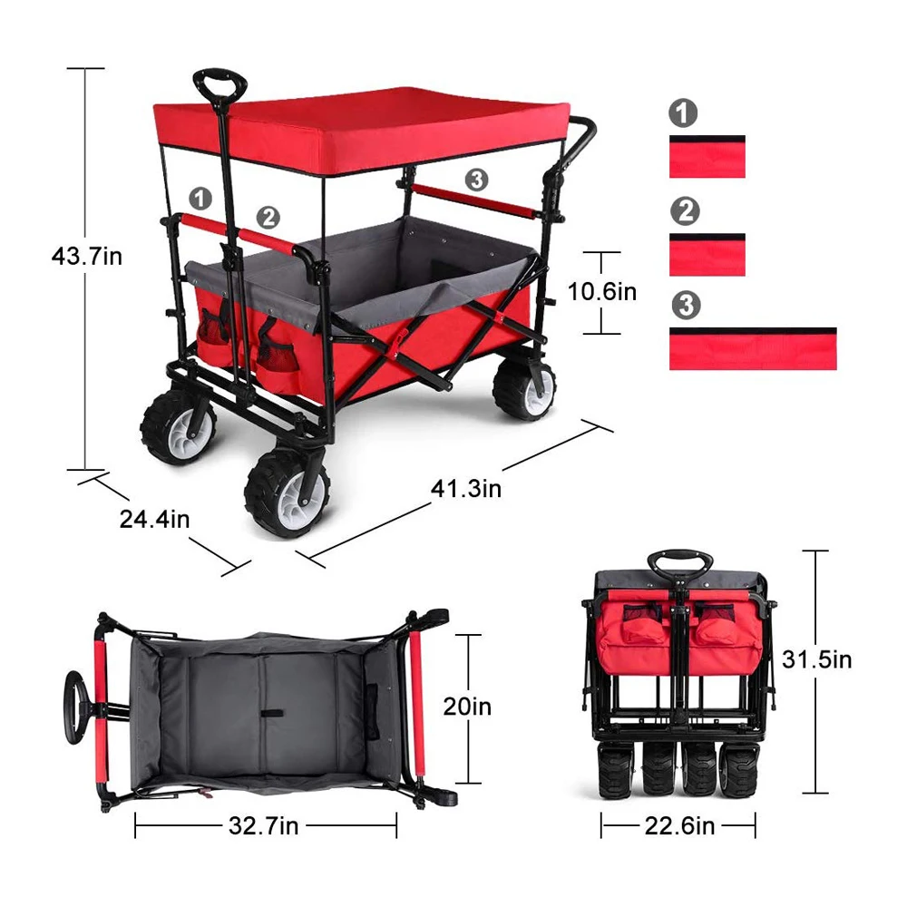 

B-LIFE Garden Trolley Cart Folding Transport Hand Truck Trailer Utility Cart 120kg Removable Roof Collapsible Festival Camping