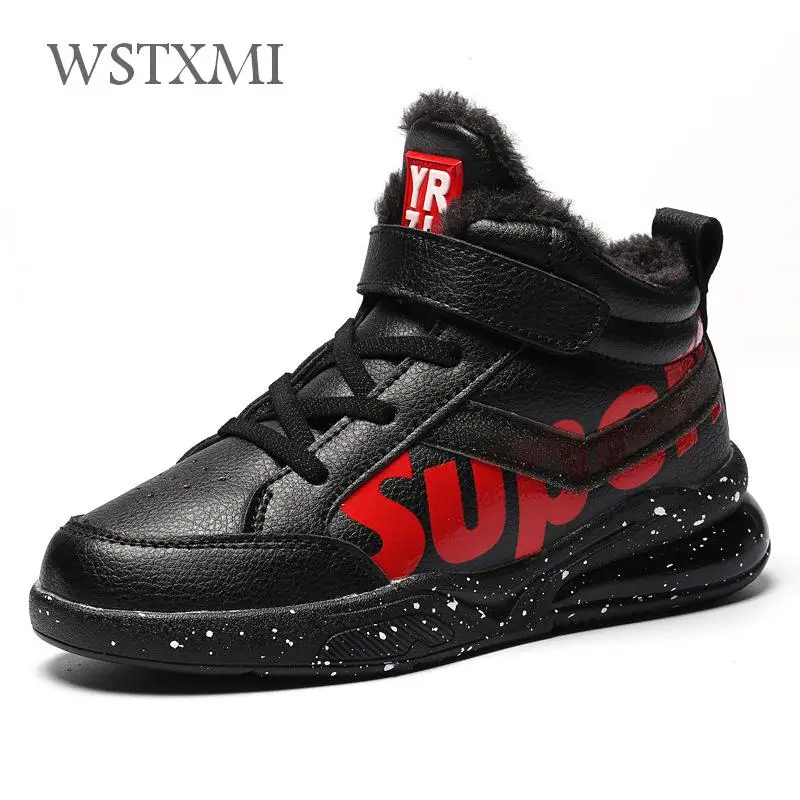 Зимние ботинки для мальчиков детская теплая обувь кожаные ботильоны модные