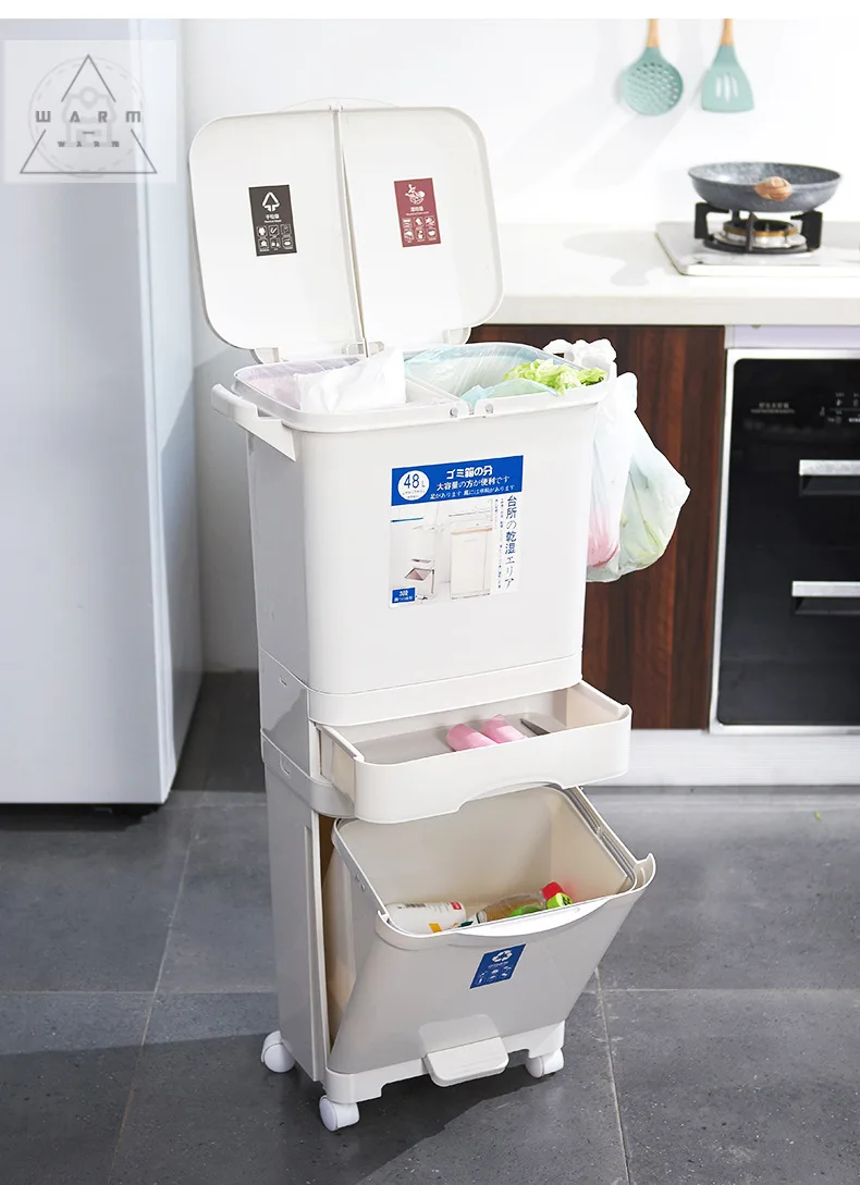42L большой двойные слои для мусора Кухня вертикальный отходов сортировки ящики с