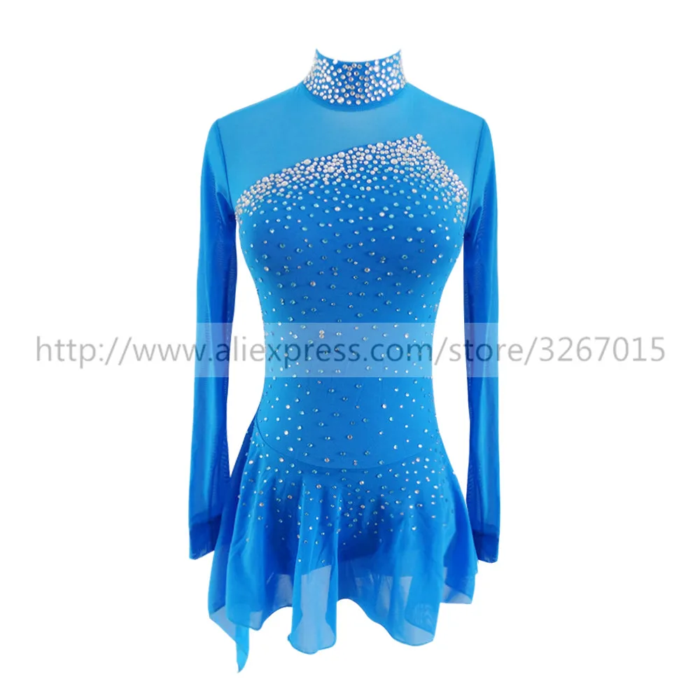 Платье для фигурного катания женщин и девочек платье на коньках аквамарин шелк