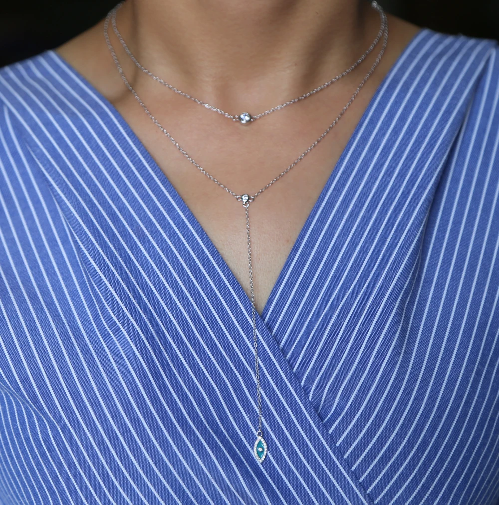 Двухслойное ожерелье чокер модное из стерлингового серебра 925 пробы с символом