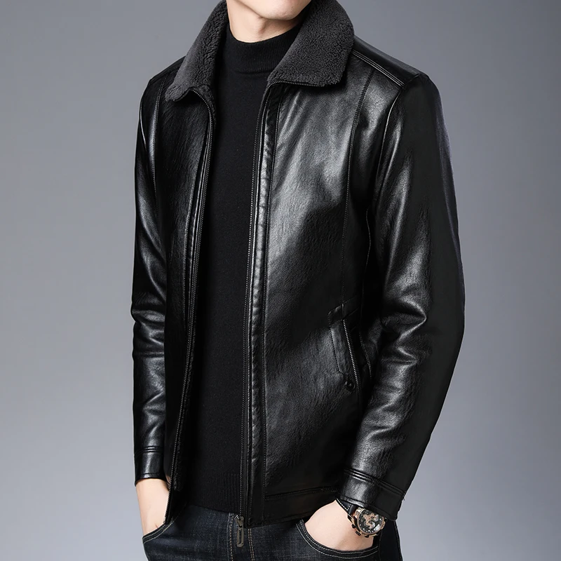 Новинка 2019 мужское пальто из натуральной кожи короткая мужская куртка овчины