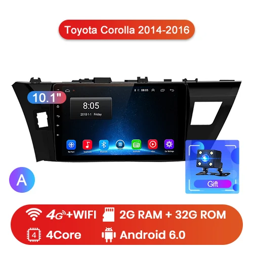 4G-WIFI 2-32GB-A Junsun 4G+ 64G Android 9,0 для Toyota Corolla- Авто 2 din автомагнитола стерео плеер Bluetooth gps навигация нет 2din dvd - Цвет: 4G-WIFI 2-32GB-A
